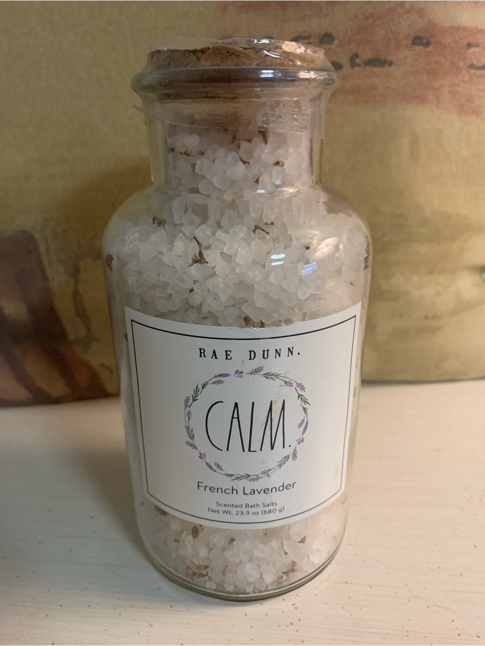 Rae Dunn Bath Salts in White Crystals with Lavender Pieces
